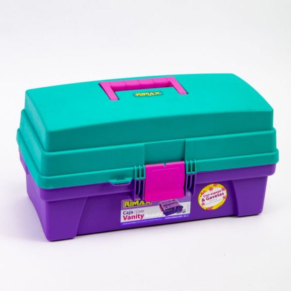 Caja Organizadora Vanity Plástica Rimax 14Pulg Verde/Lila