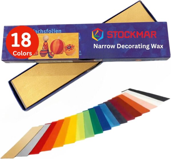 Stockmar Hojas estrechas de cera de abeja decorativas, caja de 18 hojas de colores surtidos de cera de abeja para modelar