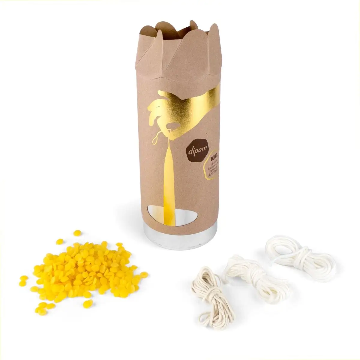 Candelas para fabricar incluye: bolitas de cera de abejas, mecha algodón, lata de inmersión