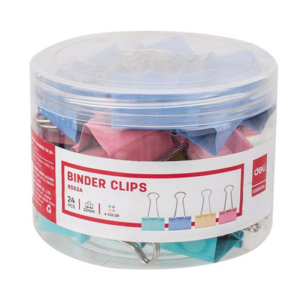Clip para carpeta de color Deli 8553A - 32 mm (paquete/24 piezas) 7550102