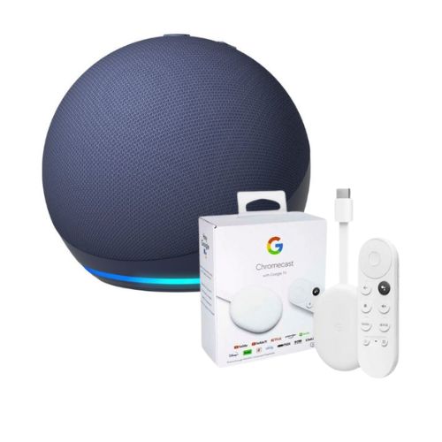 Combo Parlante Amazon Echo Dot Alexa 5 Generación + Dispositivo de Streaming Google Chromecast 4K con Google TV