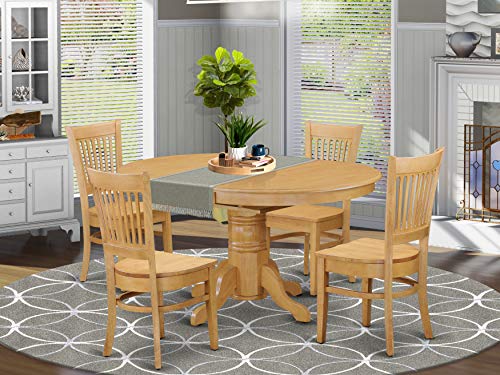 East West Furniture AVVA5-OAK-W Avon - Juego de comedor de 5 piezas para 4 personas, incluye una mesa ovalada con hojas de mariposa y 4 sillas de comedor, roble