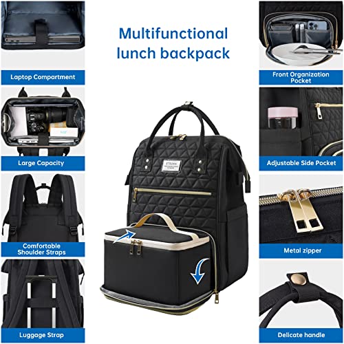 ETRONIK Mochila de almuerzo para mujer, mochila para laptop de 15.6 pulgadas con puerto USB, mochila de trabajo para profesores y enfermeras con bolsa enfriadora, bolsa térmica para laptop, regalos