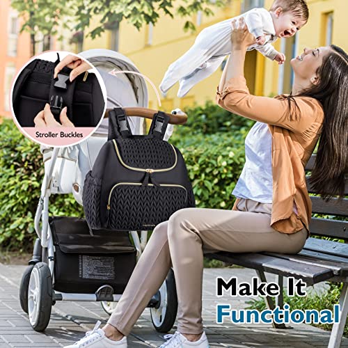 mommore Bolsa de pañales pequeña mochila para pañales elegantes mochilas de viaje para bebés con bolsillos aislados, cambiador, correas para cochecito, Negro -, Mochilas Daypack