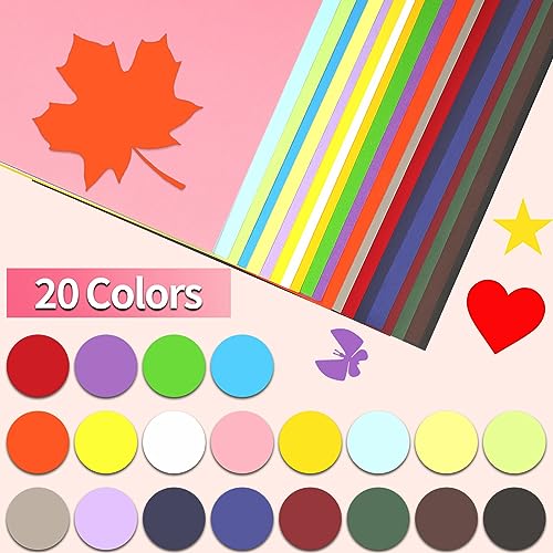 Cartulina de colores, 20 hojas, 20 colores surtidos, tamaño A4, papel de cartulina de 8.5 x 11 pulgadas, papel de cartulina de 75 libras de 75 libras para hacer tarjetas, manualidades, álbumes de