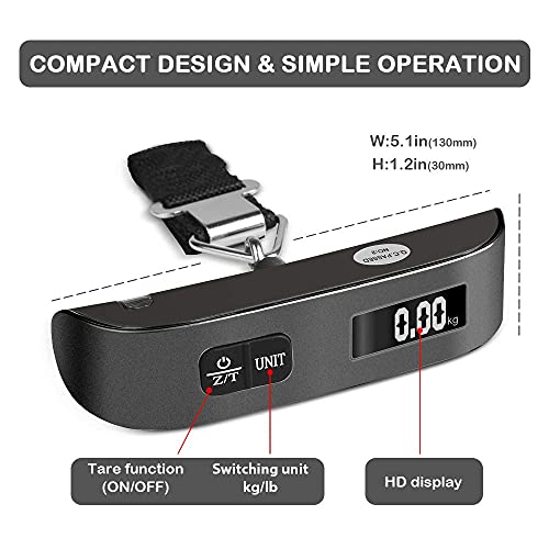 travel inspira Báscula de equipaje, báscula digital portátil para colgar equipaje para viajes, báscula de peso de maleta con pintura de goma, 110 libras, batería incluida, Negro -