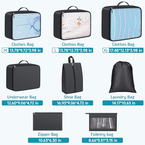 Juego de 8 cubos de embalaje para maletas, cubos de embalaje para viajes, organizador de maletas plegables para accesorios de viaje, organizador de bolsas para equipaje (gris)