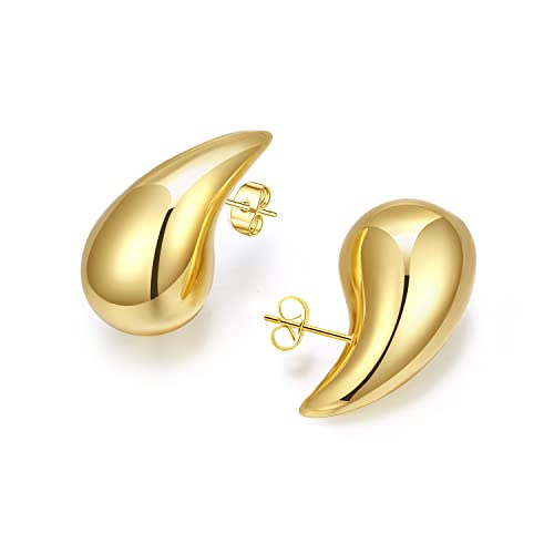 Aretes de lágrima para mujer, aretes de aro de oro grueso, ligeros, huecos, con diseño de tendencia, perforados, pulidos, hipoalergénicos, joyería de regalo, Cobre, No es una piedra preciosa