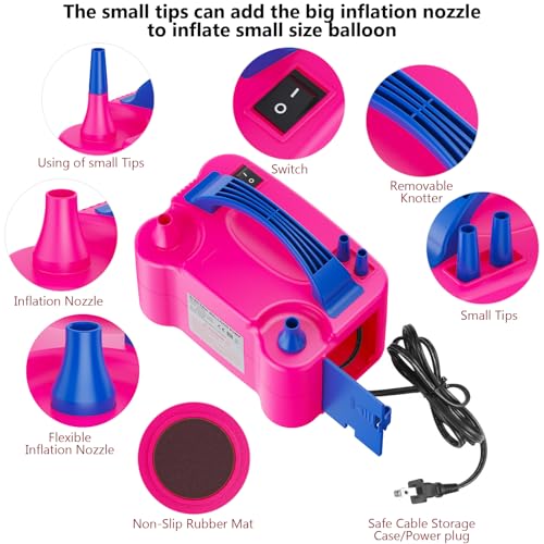 Motorenbau Bomba eléctrica para globos, inflador eléctrico portátil de doble boquilla para decoración de fiestas, inflado de inflado de globo de 110 V 600 W