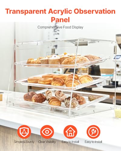 VEVOR Vitrina de pastelería, bandeja desmontable de 0.157 in, vitrina transparente y versátil para panadería con estructura de fijación de borde lateral, vitrina de panadería con puerta trasera