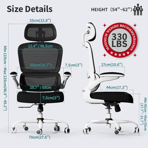 TRALT Silla de oficina ergonómica, silla de escritorio de malla para el hogar de 330 libras, sillas de escritorio de oficina con ruedas, cómoda silla de juegos, silla de oficina con respaldo alto para