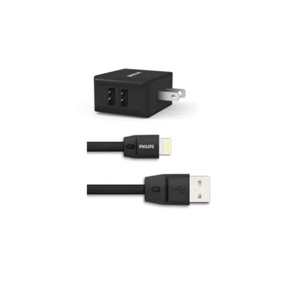 COMBO CARGADOR 2 USB Y CABLE LIGHTNING DLP2506L PHILIPS