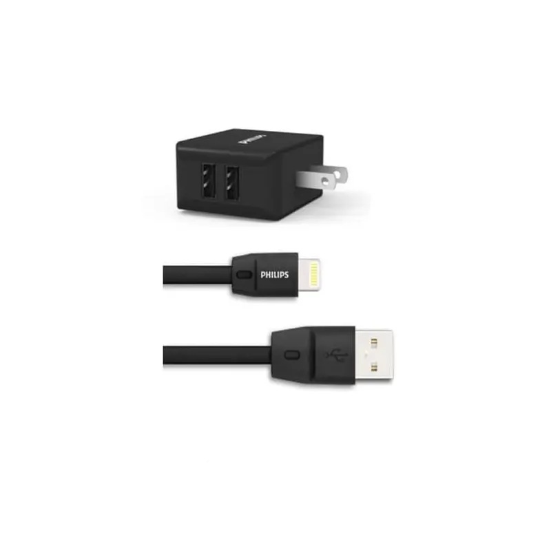 COMBO CARGADOR 2 USB Y CABLE LIGHTNING DLP2506L PHILIPS