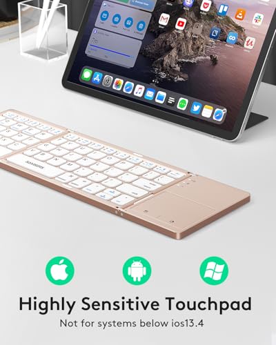 Samsers Teclado Bluetooth plegable con panel táctil, teclado inalámbrico portátil con soporte, teclado plegable de bolsillo ultra delgado recargable de tamaño completo para Android Windows, iOS