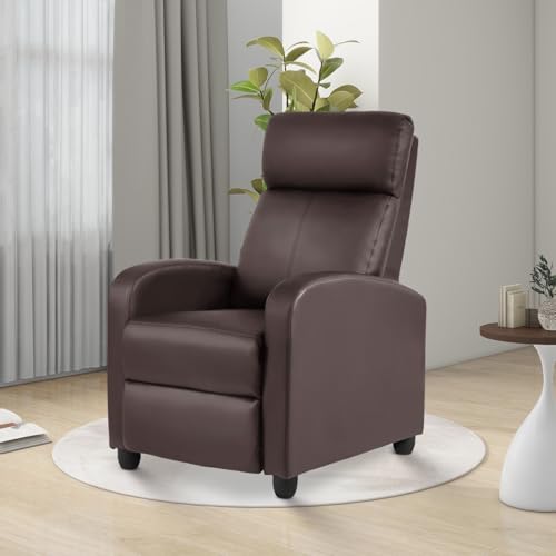 Dopinmin Silla reclinable de piel sintética, sofá individual de masaje, asiento de cine en casa, sofá de lectura acolchado transpirable con reposapiés para dormitorio, sala de estar, color marrón