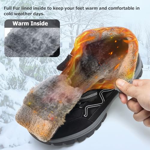 Moodeng Botas de invierno para hombre, botas de nieve ligeras, con forro de piel cálida, botas de senderismo resistentes al agua, cómodas, zapatos de tobillo para caminar al aire libre, Gris