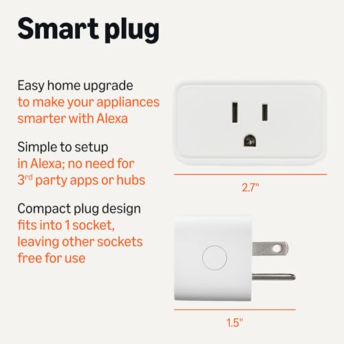 Amazon Basics Enchufe inteligente, funciona solo con Alexa, Wi-Fi de 2.4 GHz, no requiere concentrador, 1 paquete, blanco