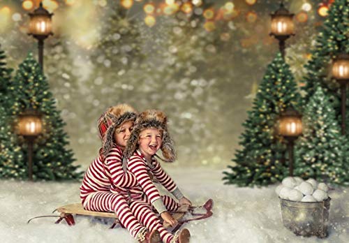 Mocsicka Telón de fondo de paisaje de bosque invernal nevado de árbol de pino de Navidad con halo de puntos de fotografía, fondo de invierno, bosque de las maravillas familiar, decoración de pared, accesorios de estudio fotográfico (5 x 7 pies)
