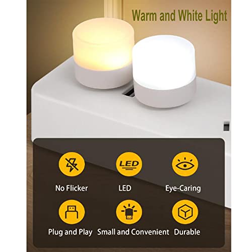LOYAAUY Luz nocturna USB, mini bombilla LED, luz nocturna enchufable, luces de noche pequeñas, blanco cálido, bombilla USB para dormitorio, baño, pasillo, guardería, cocina, luz USB para automóvil, 6