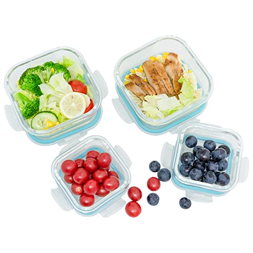 ROSOS Contenedores de vidrio para almacenamiento de alimentos con tapas herméticas, paquete de 4, recipientes de almacenamiento de vidrio con tapas para alimentos, no se rompen fácilmente ni a prueba