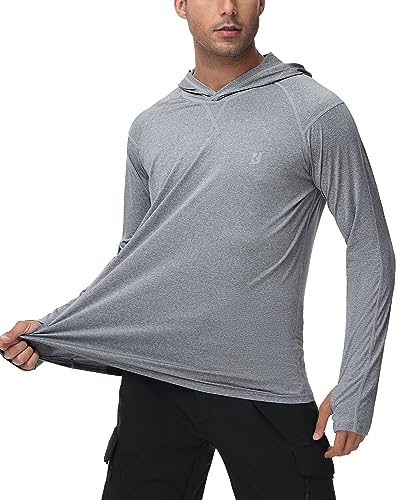 Roadbox Camisas de pesca UPF 50+ para hombre, manga larga, protección solar, con capucha, para correr, atletismo, entrenamiento, senderismo, A02-gris