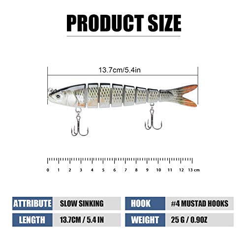 TRUSCEND - Señuelos de pesca para róbalo y trucha, con múltiples articulaciones, biónicos y de hundimiento lento, kit de señuelos con aspecto realista de róbalo para pesca en agua dulce y salada