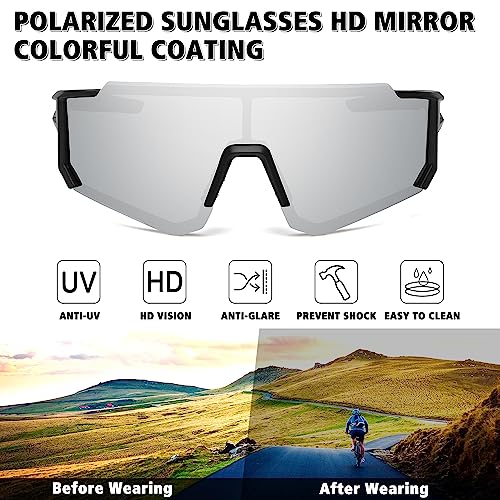 STORYCOAST Lentes de sol deportivos polarizados para hombres y mujeres, para conducir, pesca, ciclismo, bicicleta de montaña, protección UV400, 1-(A)negro-plateado, Estándar