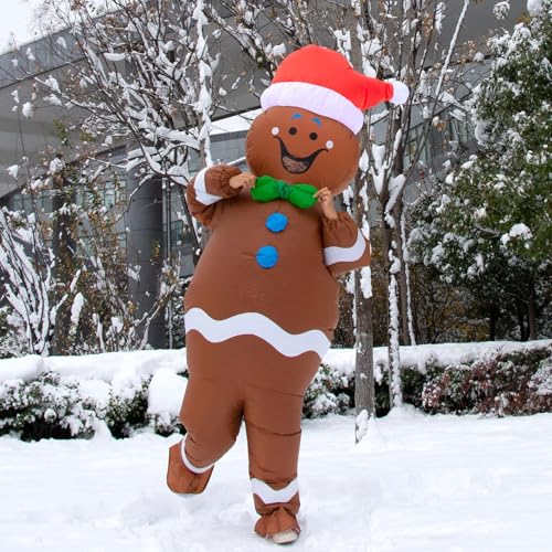 DABOUR Disfraz inflable de hombre de jengibre de Navidad para adultos, tamaño divertido, traje inflable, Café