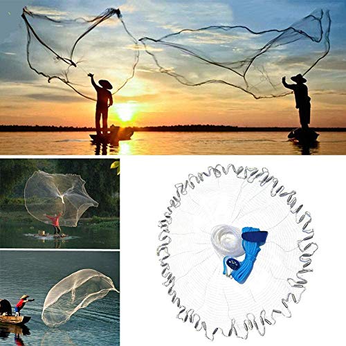 Yeahmart Red americana hecha a mano para pesca de agua salada con pesas de zinc real resistente para trampa de cebo, radio de 6 pies, tamaño de malla de 3/8 pulgadas