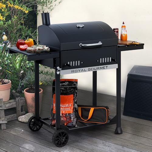 Royal Gourmet CD1824ET Parrilla de barbacoa de carbón móvil con mesas laterales plegables, parrilla de barbacoa al aire libre con 470 pulgadas cuadradas área de cocción para picnic al aire libre y