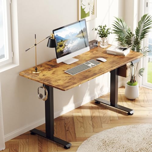 Veken Mesa de trabajo de 55 pulgadas, altura ajustable, escritorio de madera, mesa de computadora de oficina en casa, estación de trabajo de pie alto, escritorio de estudio, estudio, dormitorio