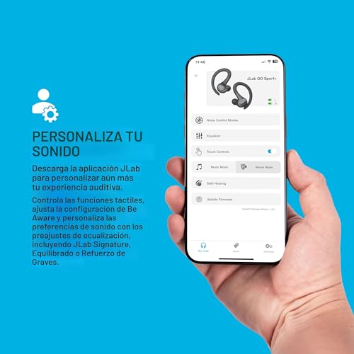 JLab Go Sport+ - Auriculares inalámbricos de entrenamiento con llamadas claras C3, diseño deportivo de gancho seguro, tiempo de reproducción Bluetooth de más de 35 horas y 3 ajustes de sonido EQ