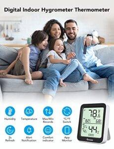 Govee Termómetro higrómetro para interiores, paquete de 3, medidor de temperatura de humedad Bluetooth con pantalla LCD grande, alerta de notificación con registros mínimos máximos, 2 años de
