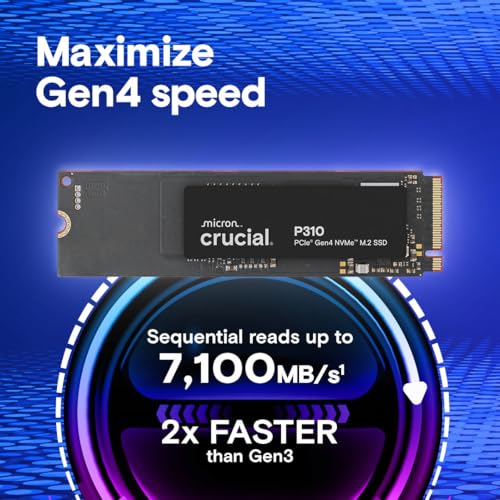Crucial P310 SSD de 1 TB, PCIe Gen4 NVMe M.2 2280, hasta 7,100 MB/s, para computadoras portátiles, de escritorio (PC) y consolas de juegos portátiles, incluye software de recuperación de datos Acronis