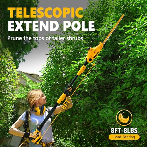 Alloyman 20V MAX Podadora de poste, Podadora de poste telescópica, con 2 paquetes de baterías de 2.0Ah y cargador, Podadora de 8 pies para poda de arbustos