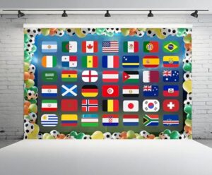 chnywork Fondo de 10 x 8 pies para la Copa del Mundo 2026, Banderas Nacionales de Fútbol, Globos de Fútbol, Fondo de Fútbol, Decoración de Fiesta, Retrato de Cabina de Fotos