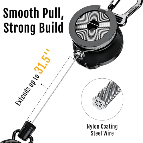 MNGARISTA Soporte retráctil para insignia, mosquetón resistente, carrete de insignia, tarjetero táctico de identificación con 31.5 pulgadas, retráctil, color negro