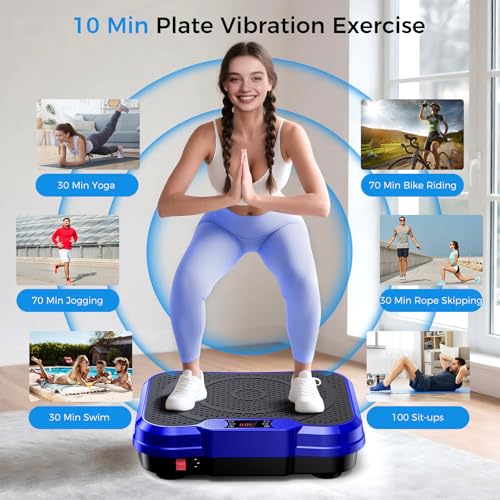 AoraPulse Máquina de ejercicios con placa de vibración, placa de vibración para pérdida de peso de drenaje linfático, capacidad de 400 libras, entrenamiento de cuerpo completo, plataforma de fitness vibradora para el hogar, mujeres y hombres, azul