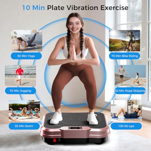 AoraPulse Máquina de ejercicios con placa de vibración, placa de vibración para pérdida de peso de drenaje linfático, capacidad de 400 libras, entrenamiento de cuerpo completo, plataforma de fitness para el hogar, mujeres y hombres, oro rosa