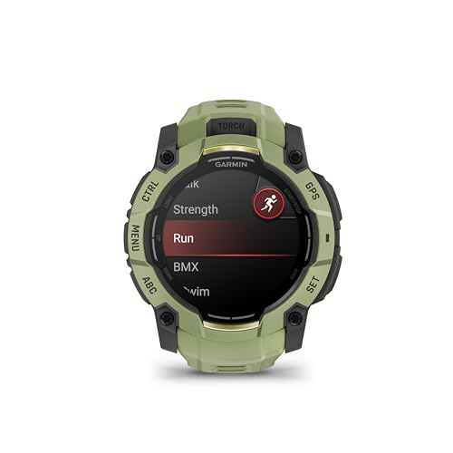 Garmin Instinct® 0.118 – 1.969 in, pantalla AMOLED, resistente reloj inteligente GPS para exteriores, linterna incorporada, colección Alpine Rush color edición limitada, color verde helecho con correa