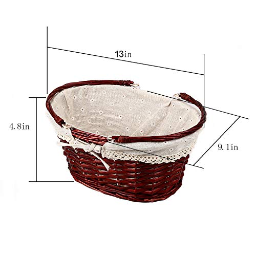 KINJOEK Paquete de 2 cestas tejidas de mimbre, cesta multiusos de sauce natural con asa, forro de tela de lino y algodón de primera calidad para almacenamiento y decoración, color marrón