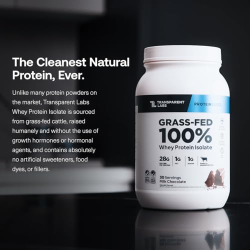 Transparent Labs Proteína de suero aislada alimentada a pasto - Proteína en polvo de suero con sabor natural, sin gluten, con 28 g de proteína por porción y 9 aminoácidos - 30 porciones, vainilla