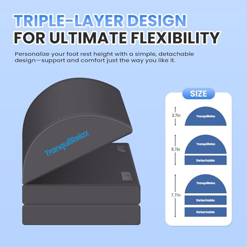 TranquilRelax Reposapiés para Debajo del Escritorio en el Trabajo, Accesorios de Gaming Taburete para Pies con 3 Alturas Ajustables y Funda Lavable, Cómodos Accesorios de Escritorio de Oficina