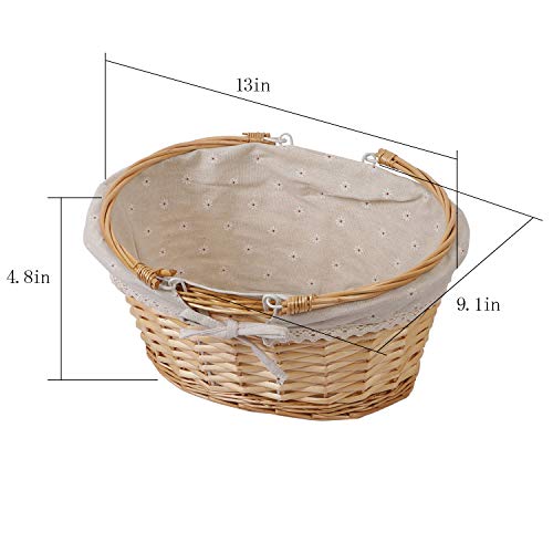 KINJOEK Paquete de 2 cestas tejidas de mimbre, 13 x 9 x 4.8 pulgadas, cesta multiusos de sauce natural con asa, forro de tela de algodón de lino de primera calidad para almacenamiento y decoración,
