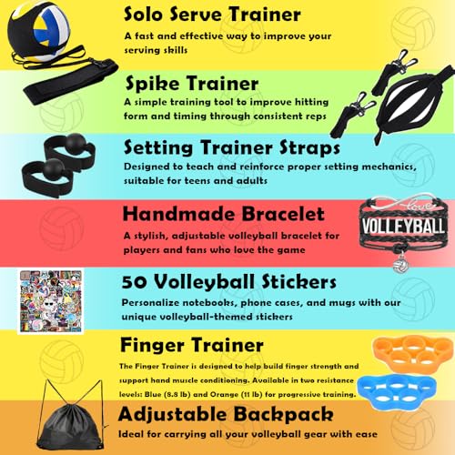 RYNEX Juego de entrenamiento individual de voleibol con sistema de rebote ajustable, equipo de práctica para servir, establecer y pinchar para jóvenes, adolescentes y adultos
