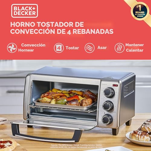 BLACK+DECKER TO1313SBD Horno tostador para 4 rebanadas, incluye sartén, rejilla para asar y tostar, negro