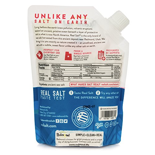 Redmond Real Salt - Sal marina fina antigua, sal mineral sin refinar, bolsa de 16 onzas (paquete de 2)