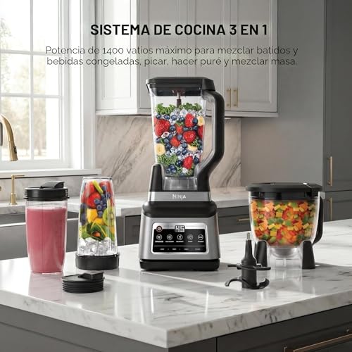 Ninja BN801 Sistema de Cocina Profesional Plus, 1400 WP, 5 Funciones para Batidos, Picado, Masa y Más con Auto IQ, Jarra de licuadora de 72 oz.*, Tazón procesador de 64 oz, (2) Tazas para llevar de 24
