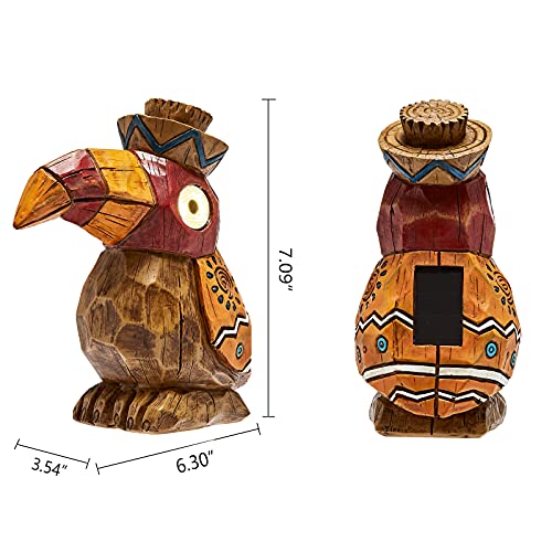 Yiosax Estatua Solar Tiki - Pájaro Carpintero de Madera - Jardín Hawaiano - Luz Solar para Exteriores, Esculturas y Estatuas de Jardín, Poste Tótem, Decoraciones de Verano para Patio Exterior, Piscina
