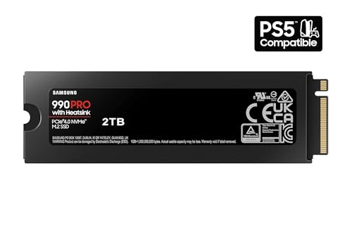 Samsung 990 PRO con disipador de calor SSD 2TB, PCIe Gen4 M.2 2280 unidad de estado sólido interna, velocidades de lectura secuencial de hasta 7,450MB/s para computación de alto nivel, estaciones de